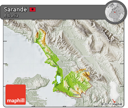 Physical Map of Sarandë, lighten, semi-desaturated
