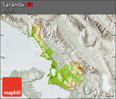 Physical Map of Sarandë, lighten, semi-desaturated
