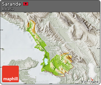 Physical Map of Sarandë, lighten, semi-desaturated