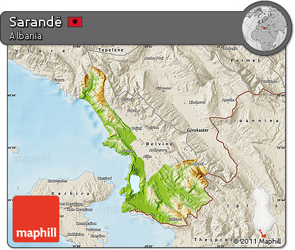 Physical Map of Sarandë, shaded relief outside