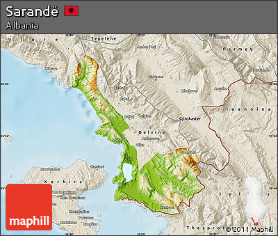 Physical Map of Sarandë, shaded relief outside