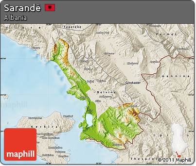 Physical Map of Sarandë, shaded relief outside
