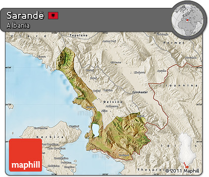Satellite Map of Sarandë, shaded relief outside