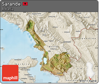 Satellite Map of Sarandë, shaded relief outside