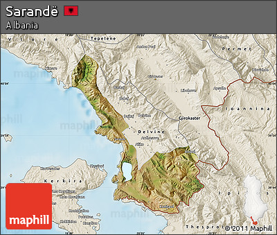 Satellite Map of Sarandë, shaded relief outside