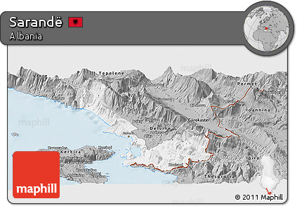 Gray Panoramic Map of Sarandë
