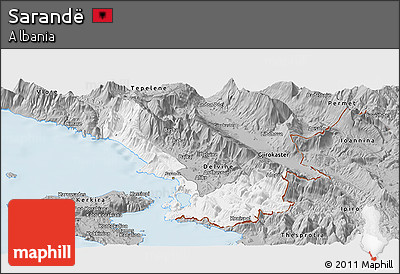Gray Panoramic Map of Sarandë