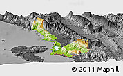 Physical Panoramic Map of Sarandë, darken, desaturated