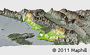 Physical Panoramic Map of Sarandë, darken, semi-desaturated