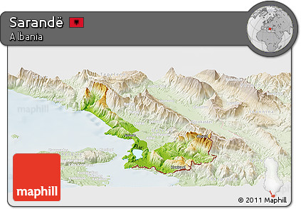 Physical Panoramic Map of Sarandë, lighten