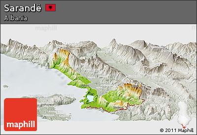 Physical Panoramic Map of Sarandë, lighten, semi-desaturated