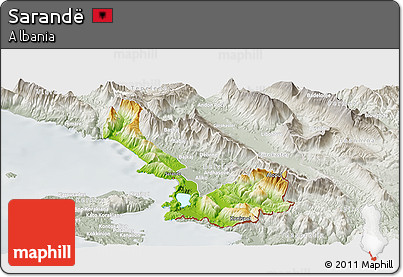 Physical Panoramic Map of Sarandë, lighten, semi-desaturated