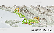 Physical Panoramic Map of Sarandë, lighten, semi-desaturated