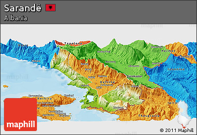 Physical Panoramic Map of Sarandë, political outside