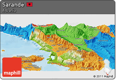 Physical Panoramic Map of Sarandë, political outside