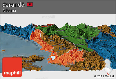 Political Panoramic Map of Sarandë, darken