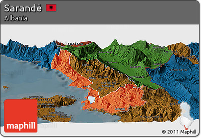 Political Panoramic Map of Sarandë, darken