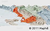 Political Panoramic Map of Sarandë, lighten, semi-desaturated