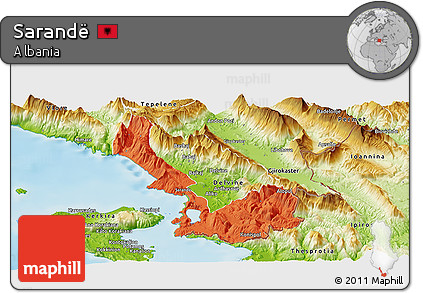 Political Panoramic Map of Sarandë, physical outside