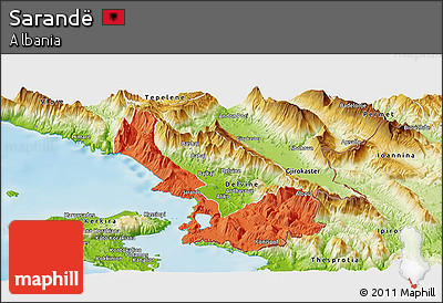 Political Panoramic Map of Sarandë, physical outside