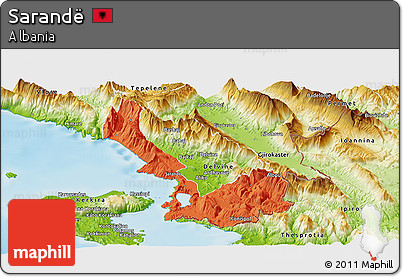 Political Panoramic Map of Sarandë, physical outside