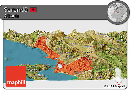Political Panoramic Map of Sarandë, satellite outside
