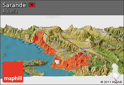 Political Panoramic Map of Sarandë, satellite outside