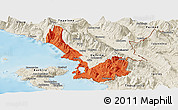 Political Panoramic Map of Sarandë, shaded relief outside