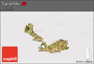 Satellite Panoramic Map of Sarandë, cropped outside