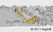 Satellite Panoramic Map of Sarandë, lighten, desaturated