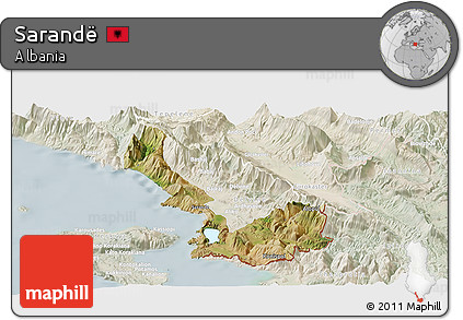 Satellite Panoramic Map of Sarandë, lighten