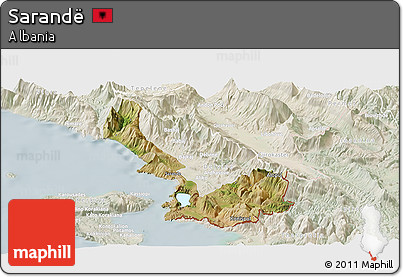 Satellite Panoramic Map of Sarandë, lighten