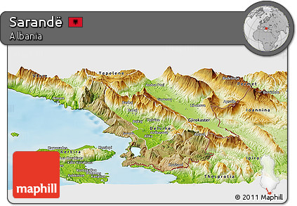 Satellite Panoramic Map of Sarandë, physical outside