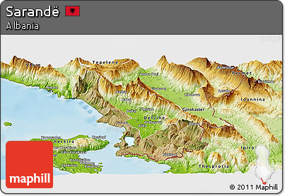 Satellite Panoramic Map of Sarandë, physical outside