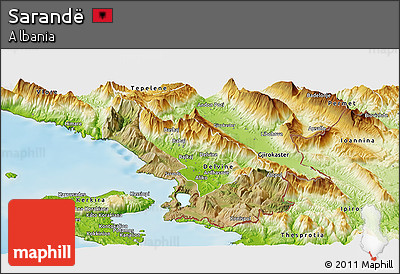 Satellite Panoramic Map of Sarandë, physical outside