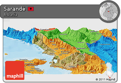 Satellite Panoramic Map of Sarandë, political outside