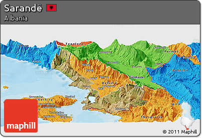 Satellite Panoramic Map of Sarandë, political outside