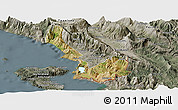 Satellite Panoramic Map of Sarandë, semi-desaturated