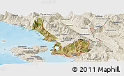 Satellite Panoramic Map of Sarandë, shaded relief outside