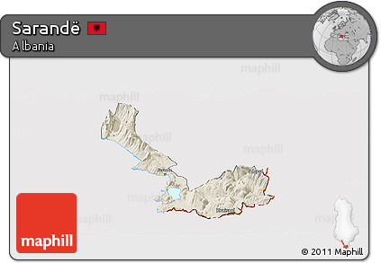 Shaded Relief Panoramic Map of Sarandë, cropped outside