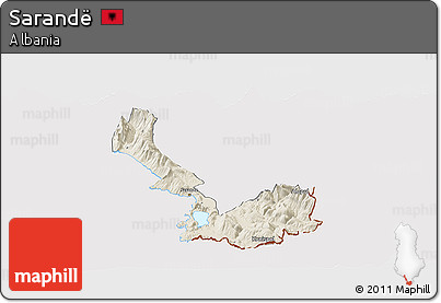 Shaded Relief Panoramic Map of Sarandë, cropped outside