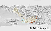 Shaded Relief Panoramic Map of Sarandë, desaturated
