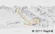 Shaded Relief Panoramic Map of Sarandë, lighten, desaturated