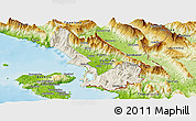 Shaded Relief Panoramic Map of Sarandë, physical outside
