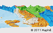 Shaded Relief Panoramic Map of Sarandë, political outside