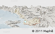 Shaded Relief Panoramic Map of Sarandë, semi-desaturated