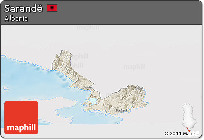 Shaded Relief Panoramic Map of Sarandë, single color outside