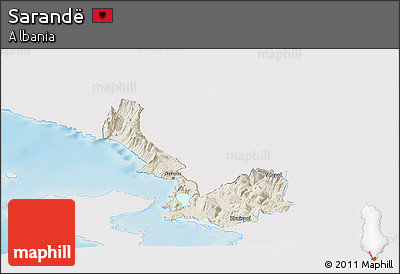 Shaded Relief Panoramic Map of Sarandë, single color outside