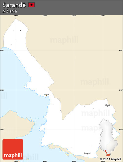 Classic Style Simple Map of Sarandë, single color outside
