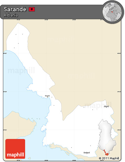 Classic Style Simple Map of Sarandë, single color outside
